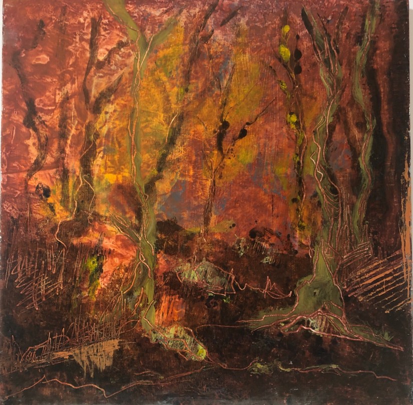 Alight, 2020, oil on board, 30.5 x 30.5 cm (sold)